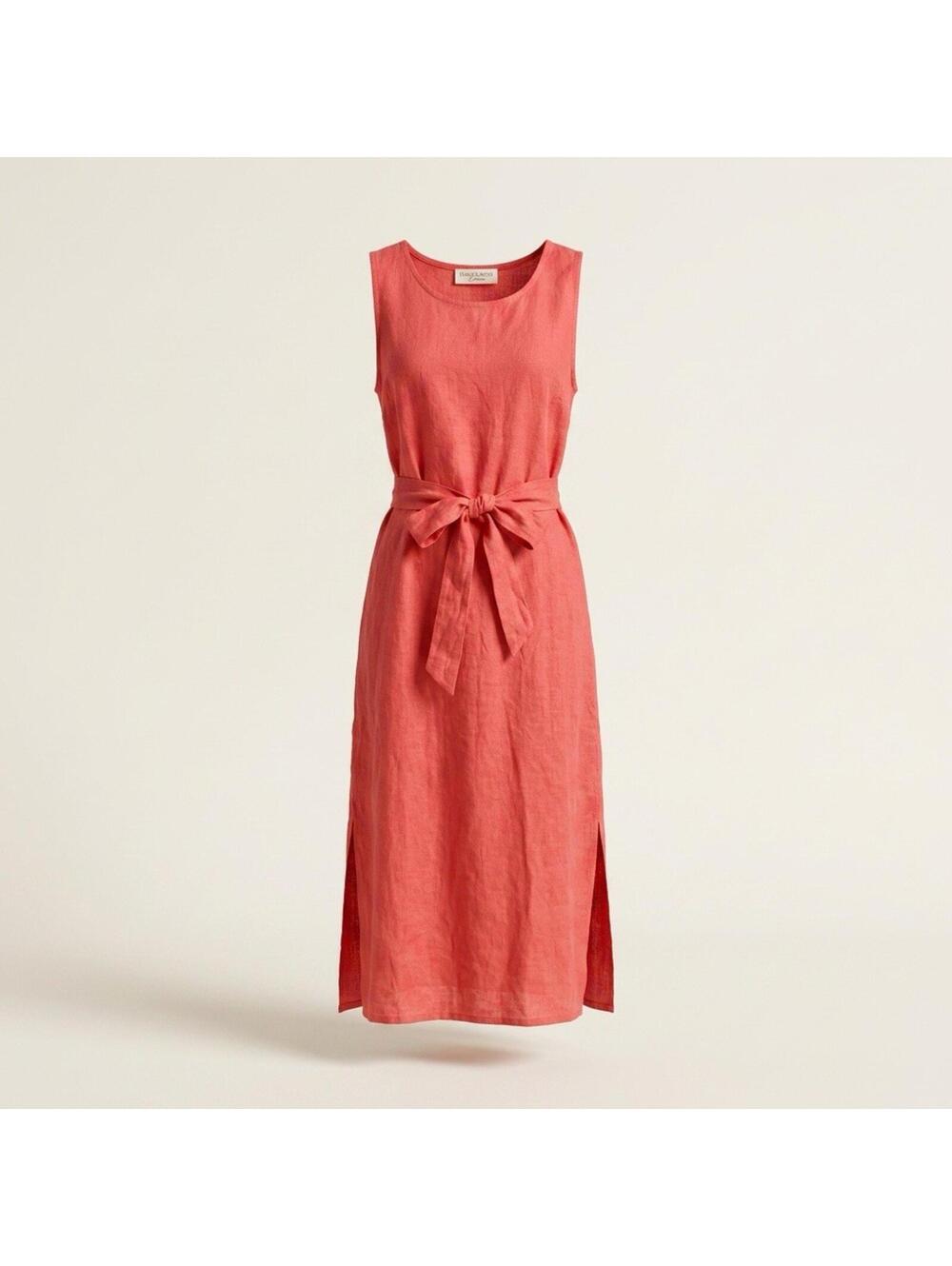 Lungo L'arno 100% Linen Midi Tank Dress M Red Belted Sleeveless Made in Italy